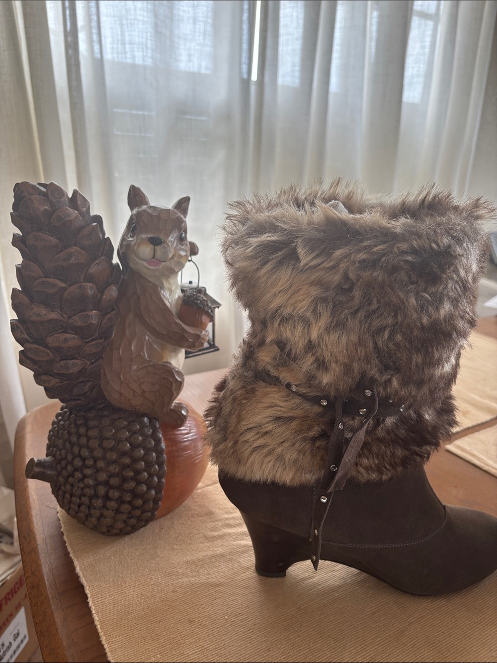 naughty monkey Brown Faux Fur Boot-Style Home Accent